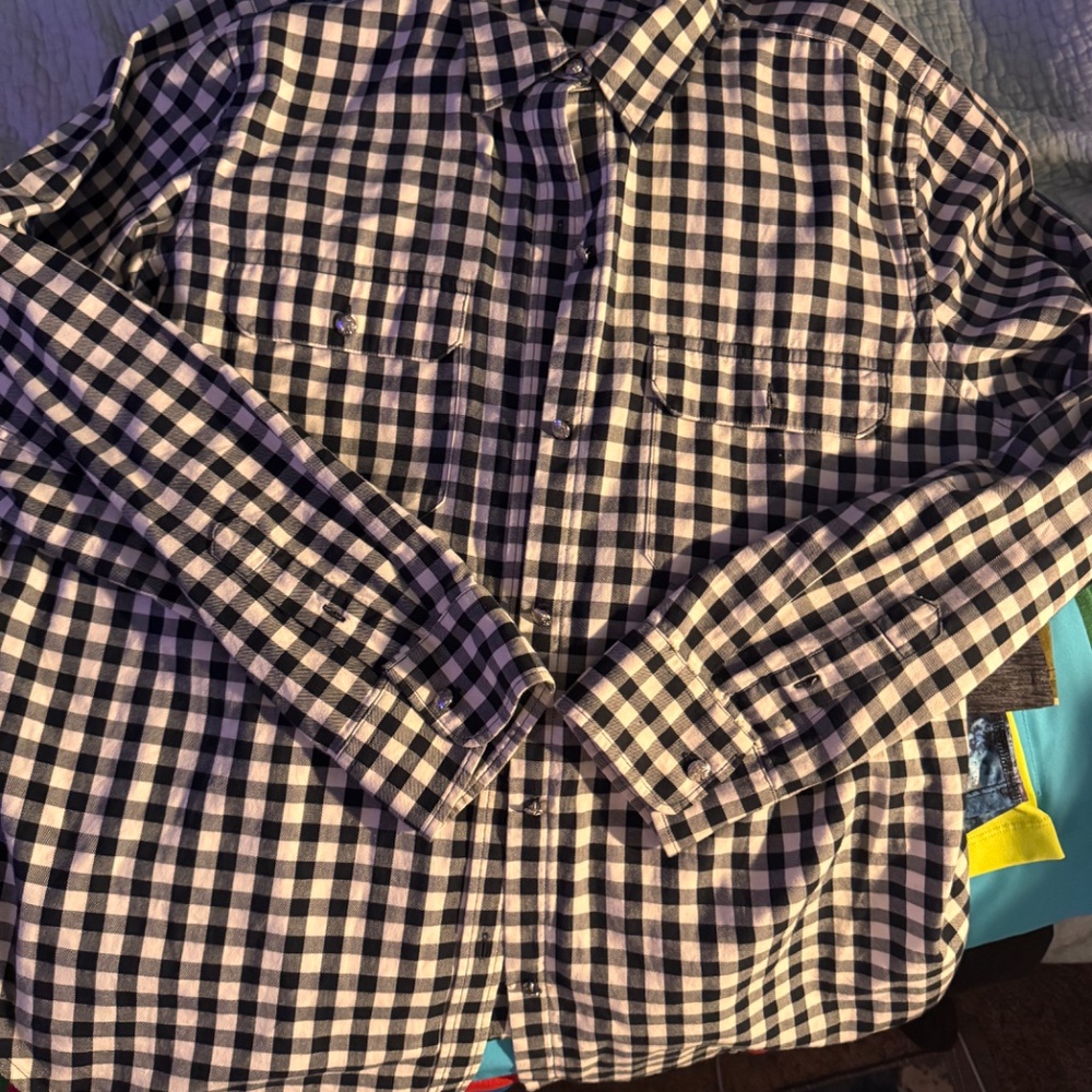 Chaps black and white checkered women's blouse size XL